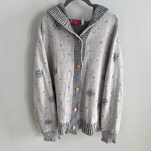 Binghamton Knitting Co Made in USA 100% Cotton Hooded Snowman Sweater Size XL